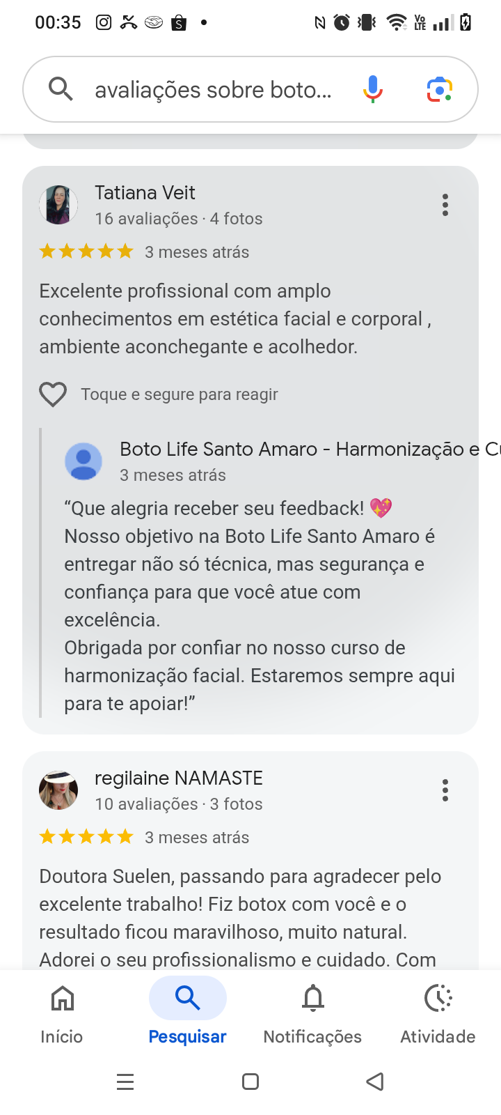 Avaliação Google 3 — Boto Life Harmonic Center